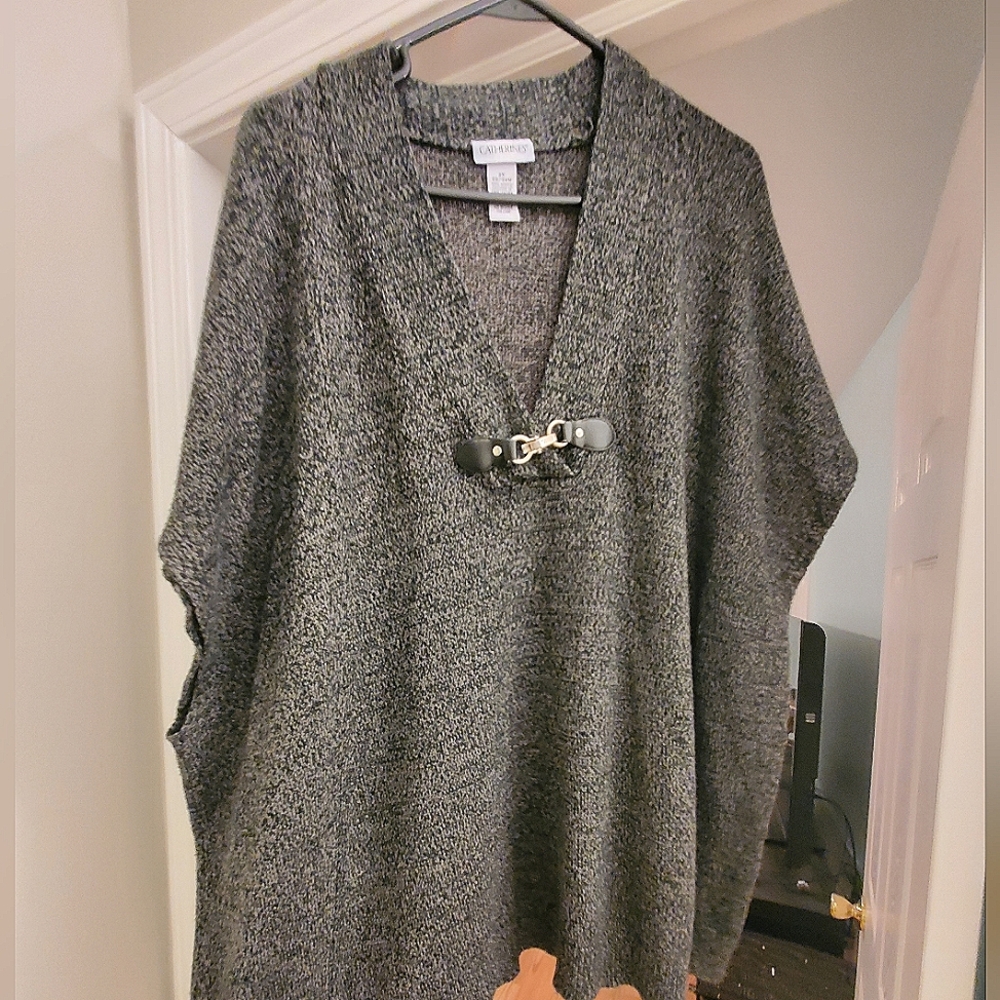 Catherines, Size 2x, Charcoal Grey Sweater with Buckle Detail